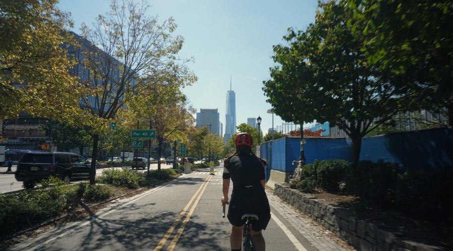 Biker riding along the Empire State Trail