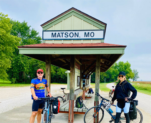 Two riders at Matson trailhead on Katy